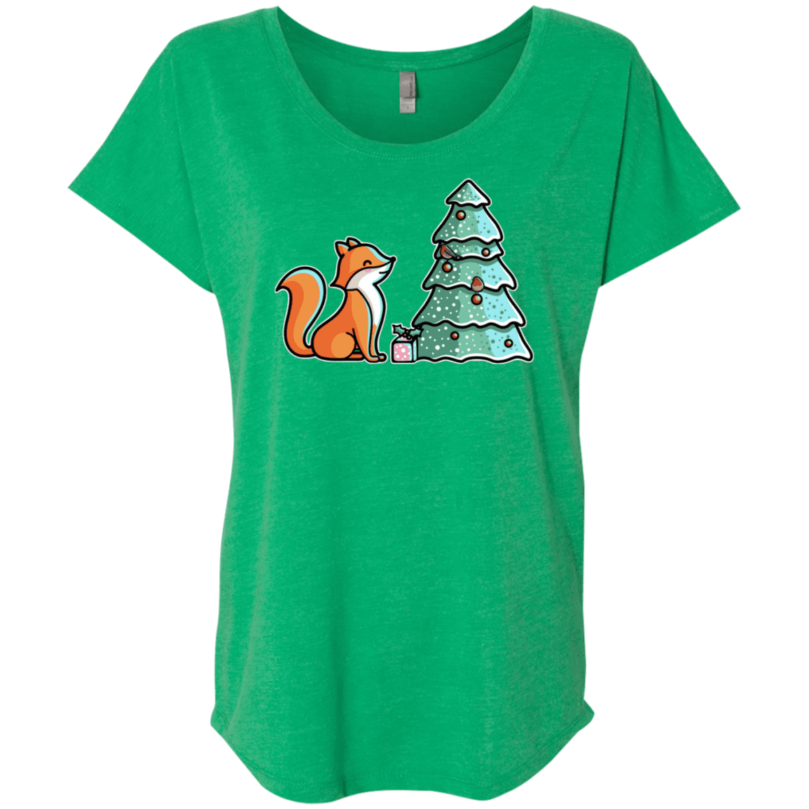 T-Shirts Envy / X-Small Kawaii Cute Christmas Fox Triblend Dolman Sleeve