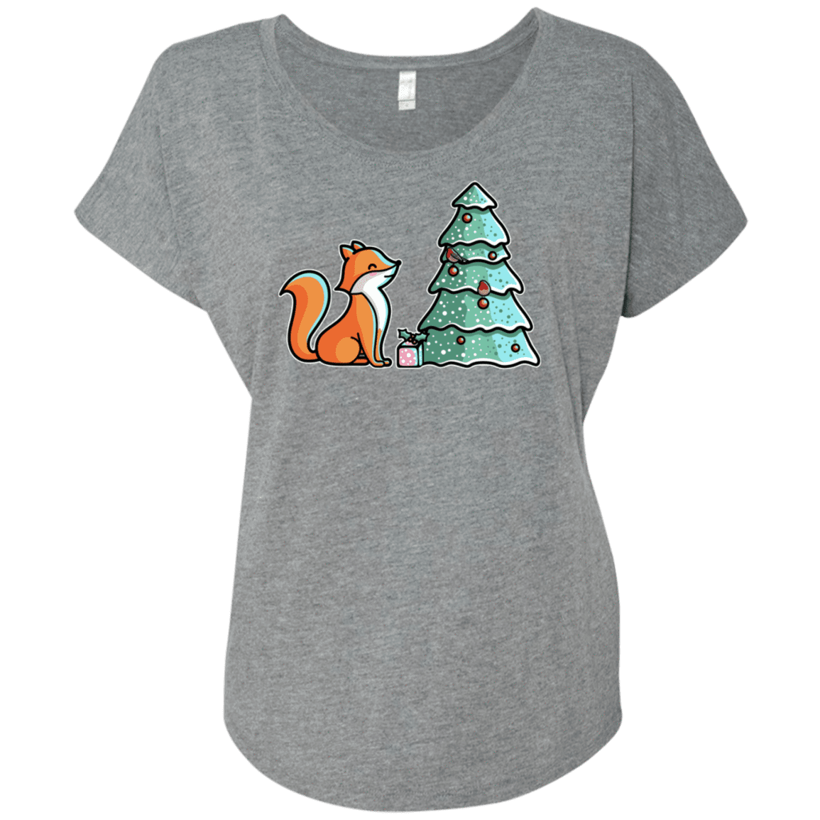 T-Shirts Premium Heather / X-Small Kawaii Cute Christmas Fox Triblend Dolman Sleeve