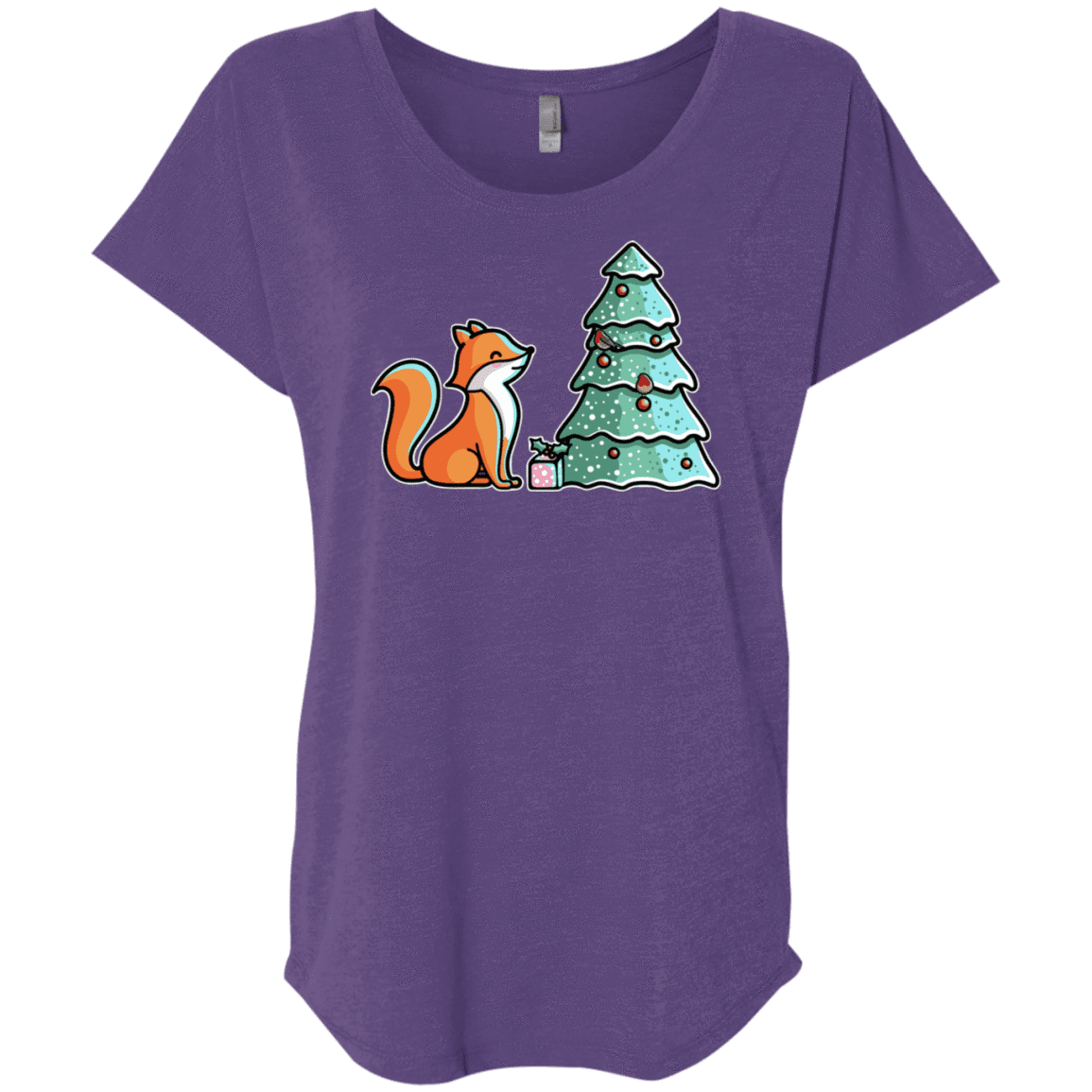 T-Shirts Purple Rush / X-Small Kawaii Cute Christmas Fox Triblend Dolman Sleeve