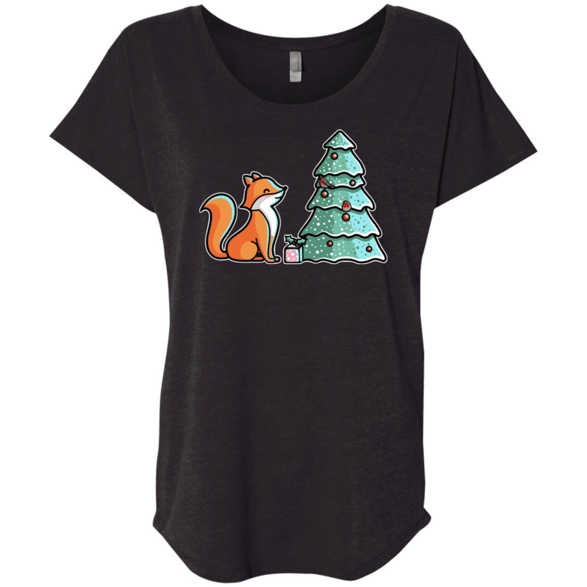 T-Shirts Vintage Black / X-Small Kawaii Cute Christmas Fox Triblend Dolman Sleeve