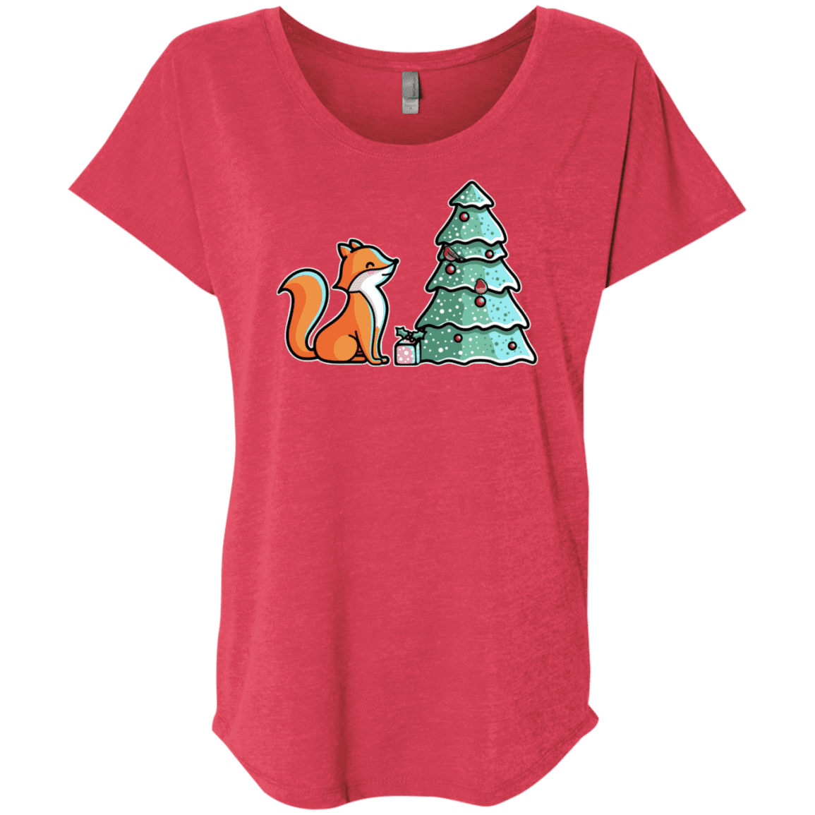 T-Shirts Vintage Red / X-Small Kawaii Cute Christmas Fox Triblend Dolman Sleeve