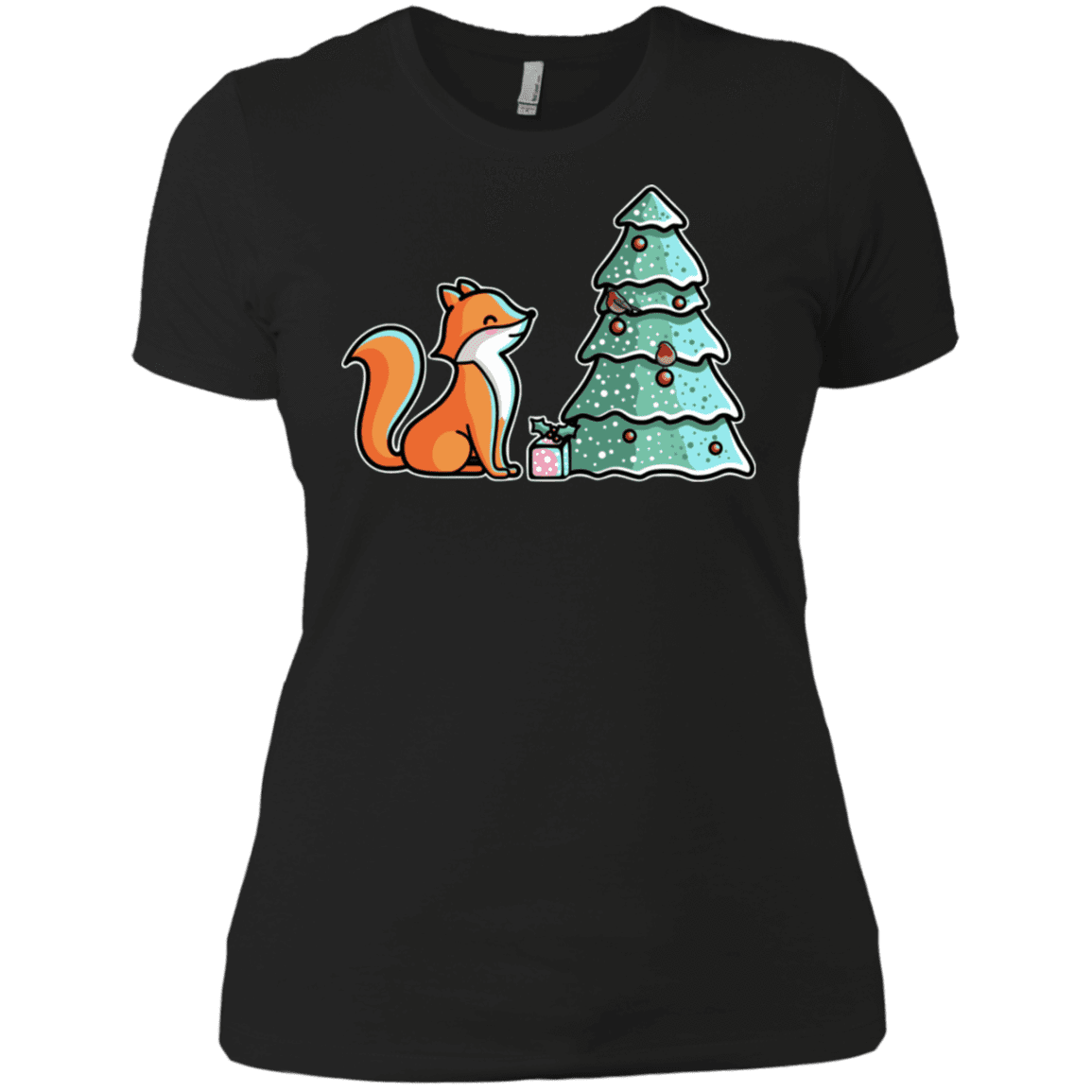 T-Shirts Black / X-Small Kawaii Cute Christmas Fox Women's Premium T-Shirt