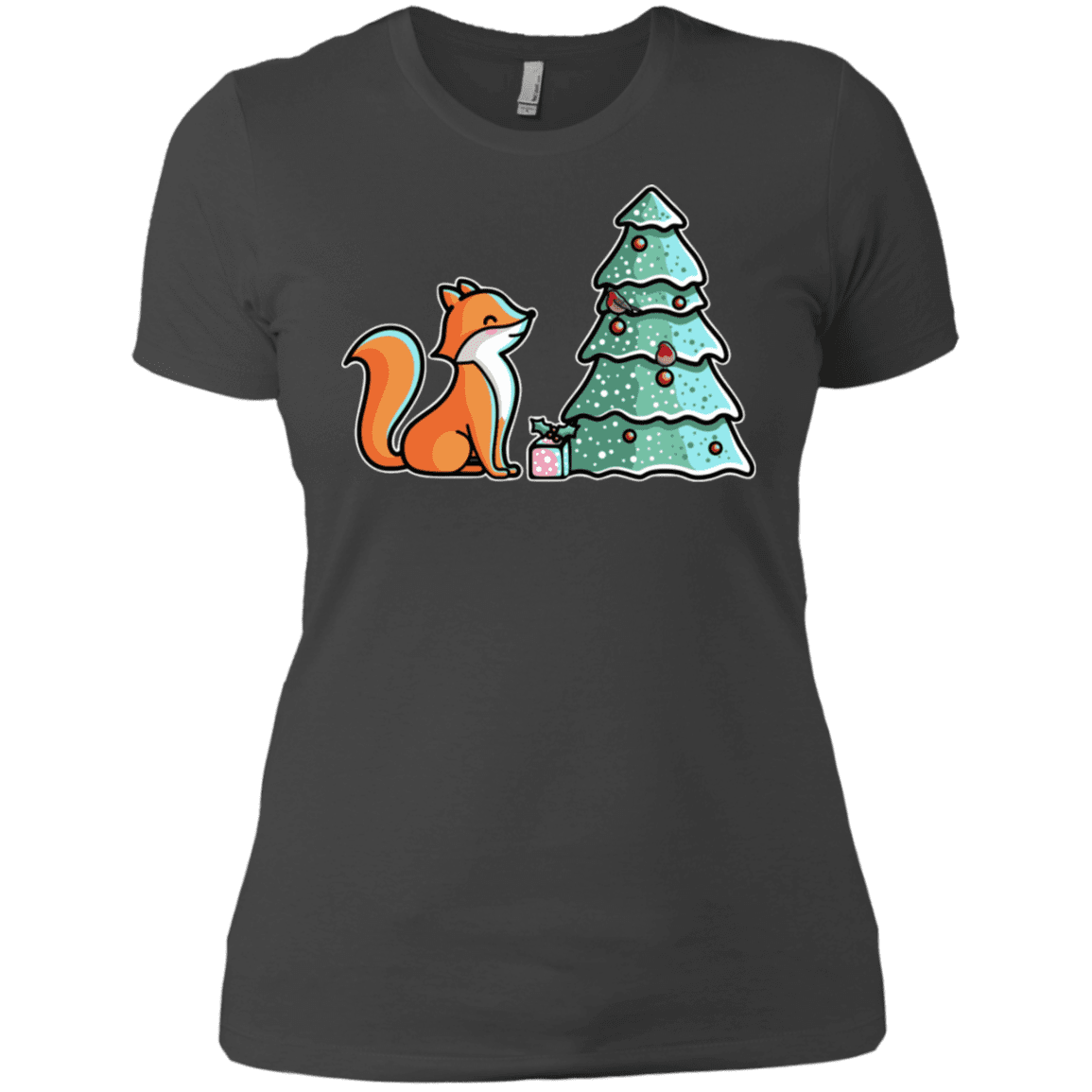 T-Shirts Heavy Metal / X-Small Kawaii Cute Christmas Fox Women's Premium T-Shirt