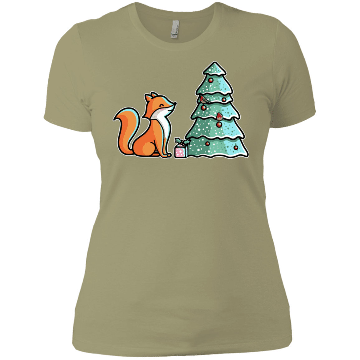 T-Shirts Light Olive / X-Small Kawaii Cute Christmas Fox Women's Premium T-Shirt
