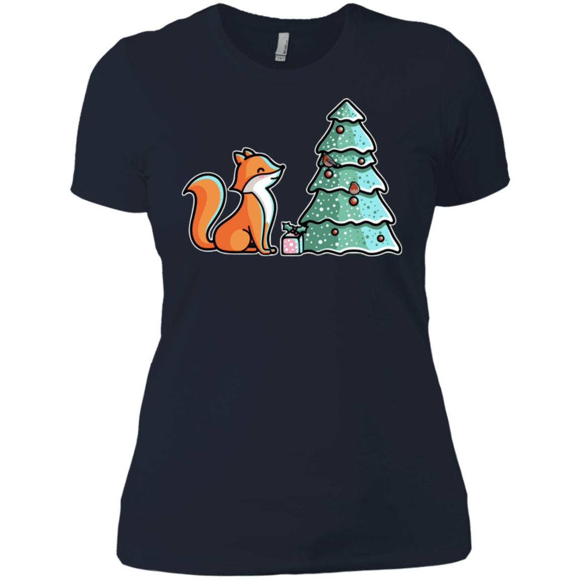 T-Shirts Midnight Navy / X-Small Kawaii Cute Christmas Fox Women's Premium T-Shirt