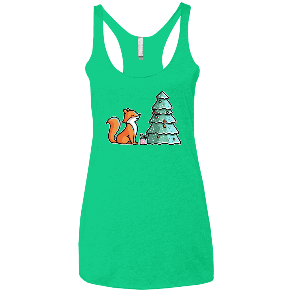 T-Shirts Envy / X-Small Kawaii Cute Christmas Fox Women's Triblend Racerback Tank