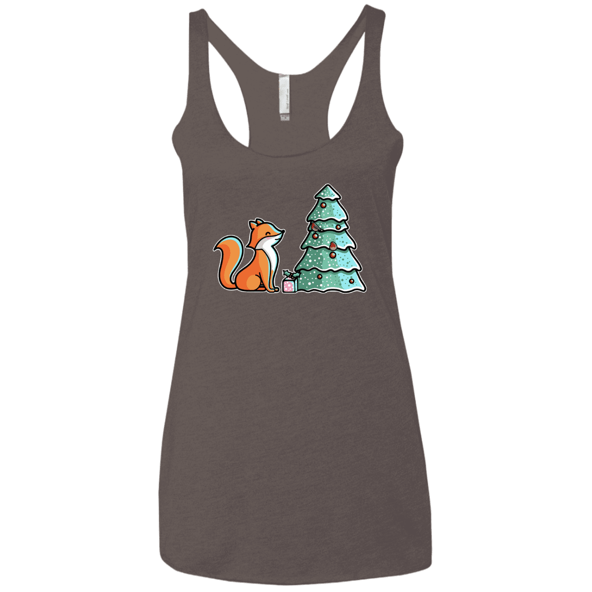 T-Shirts Macchiato / X-Small Kawaii Cute Christmas Fox Women's Triblend Racerback Tank