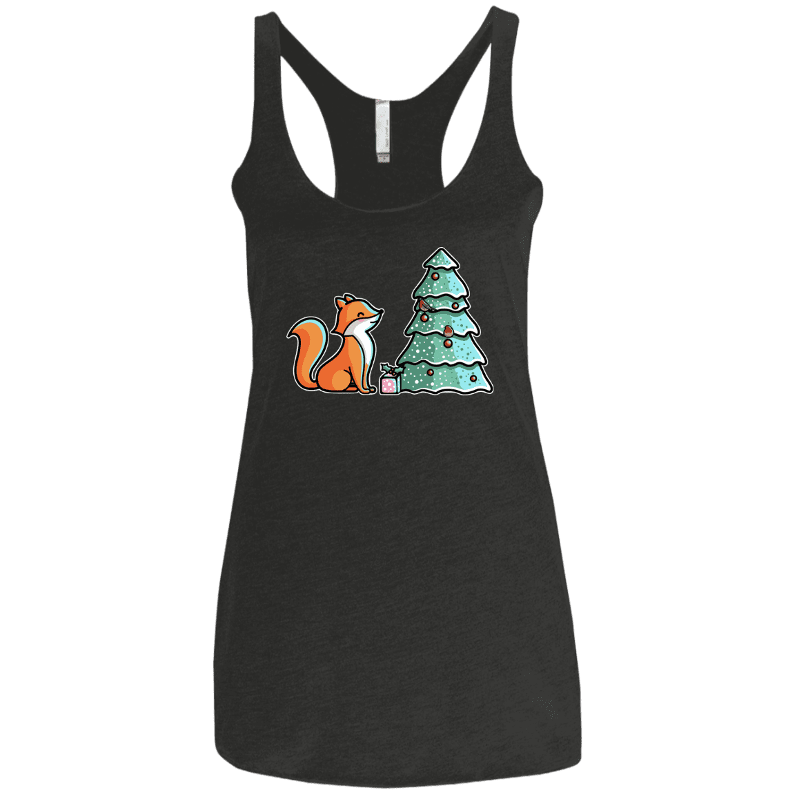 T-Shirts Vintage Black / X-Small Kawaii Cute Christmas Fox Women's Triblend Racerback Tank