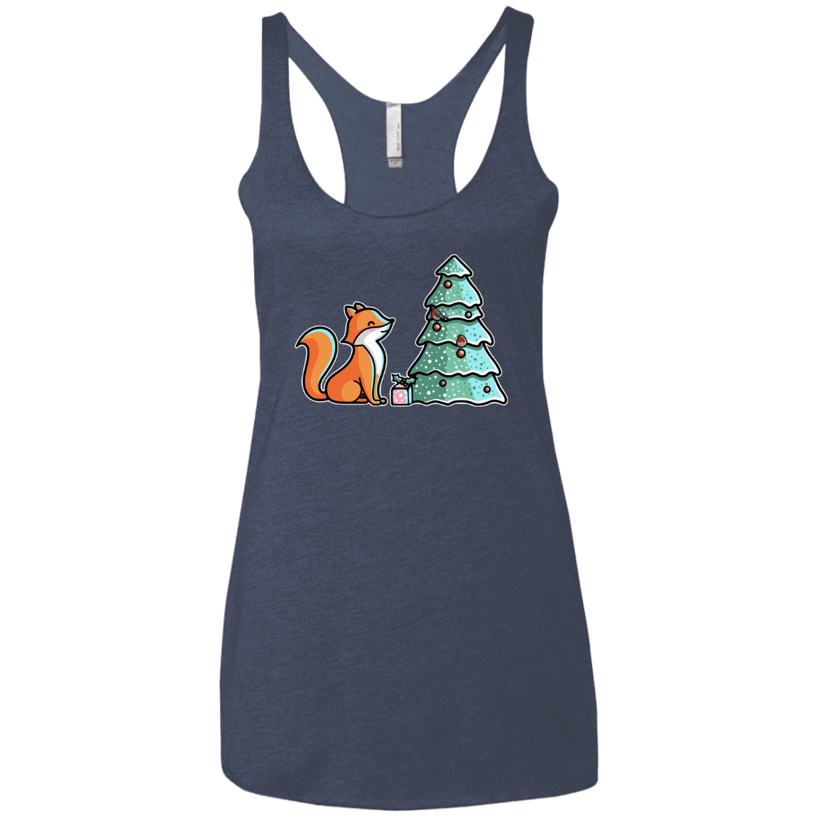 T-Shirts Vintage Navy / X-Small Kawaii Cute Christmas Fox Women's Triblend Racerback Tank