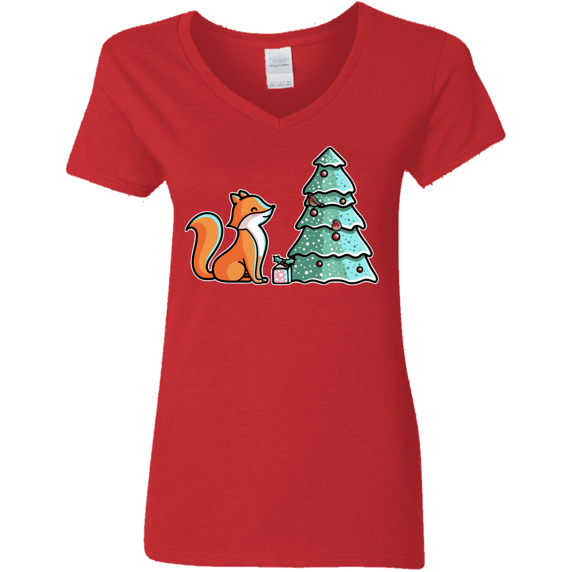 T-Shirts Red / S Kawaii Cute Christmas Fox Women's V-Neck T-Shirt