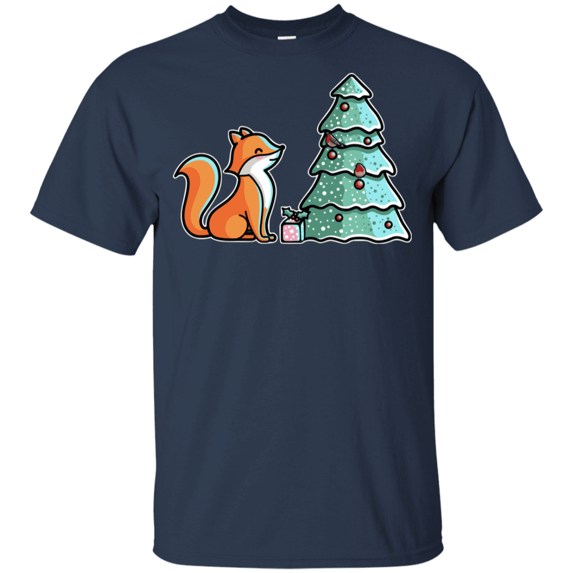 T-Shirts Navy / YXS Kawaii Cute Christmas Fox Youth T-Shirt