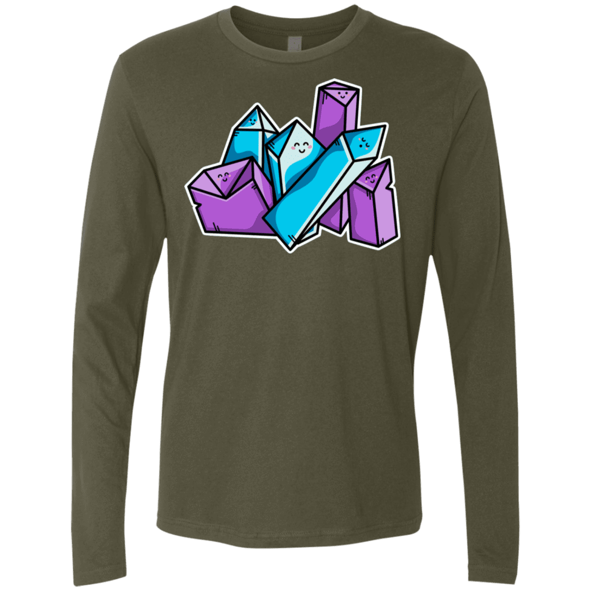 T-Shirts Military Green / S Kawaii Cute Crystals Men's Premium Long Sleeve