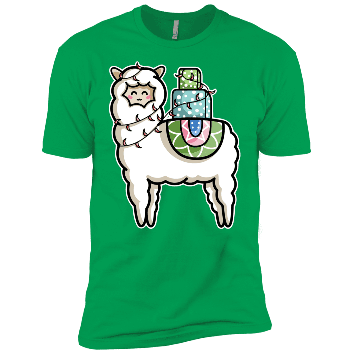 T-Shirts Kelly Green / YXS Kawaii Cute Llama Carrying Presents Boys Premium T-Shirt