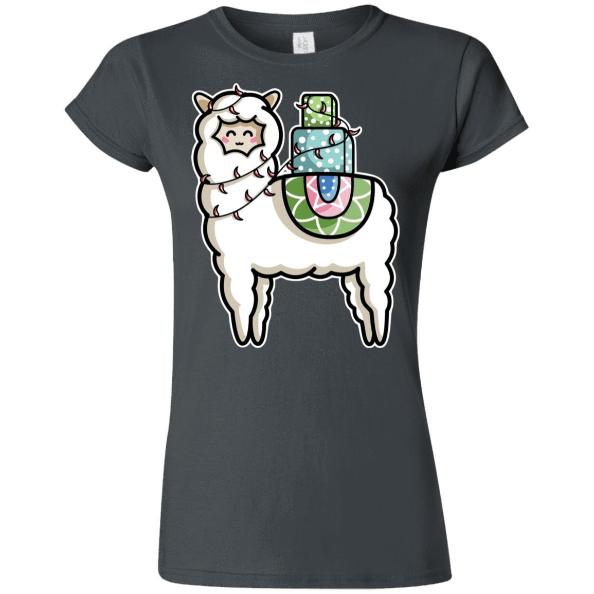 T-Shirts Charcoal / S Kawaii Cute Llama Carrying Presents Junior Slimmer-Fit T-Shirt