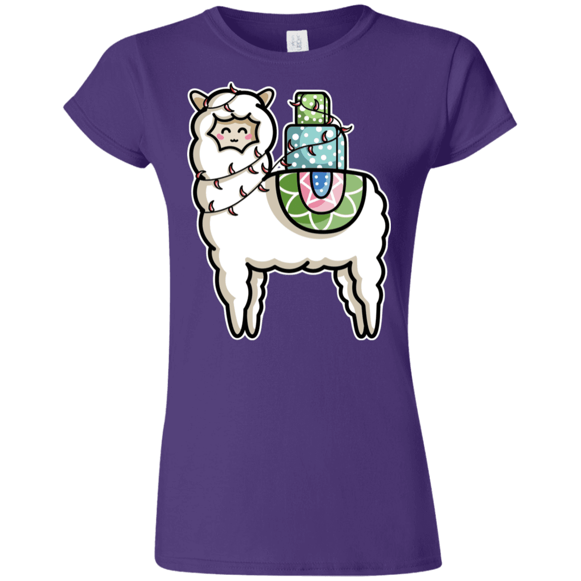 T-Shirts Purple / S Kawaii Cute Llama Carrying Presents Junior Slimmer-Fit T-Shirt