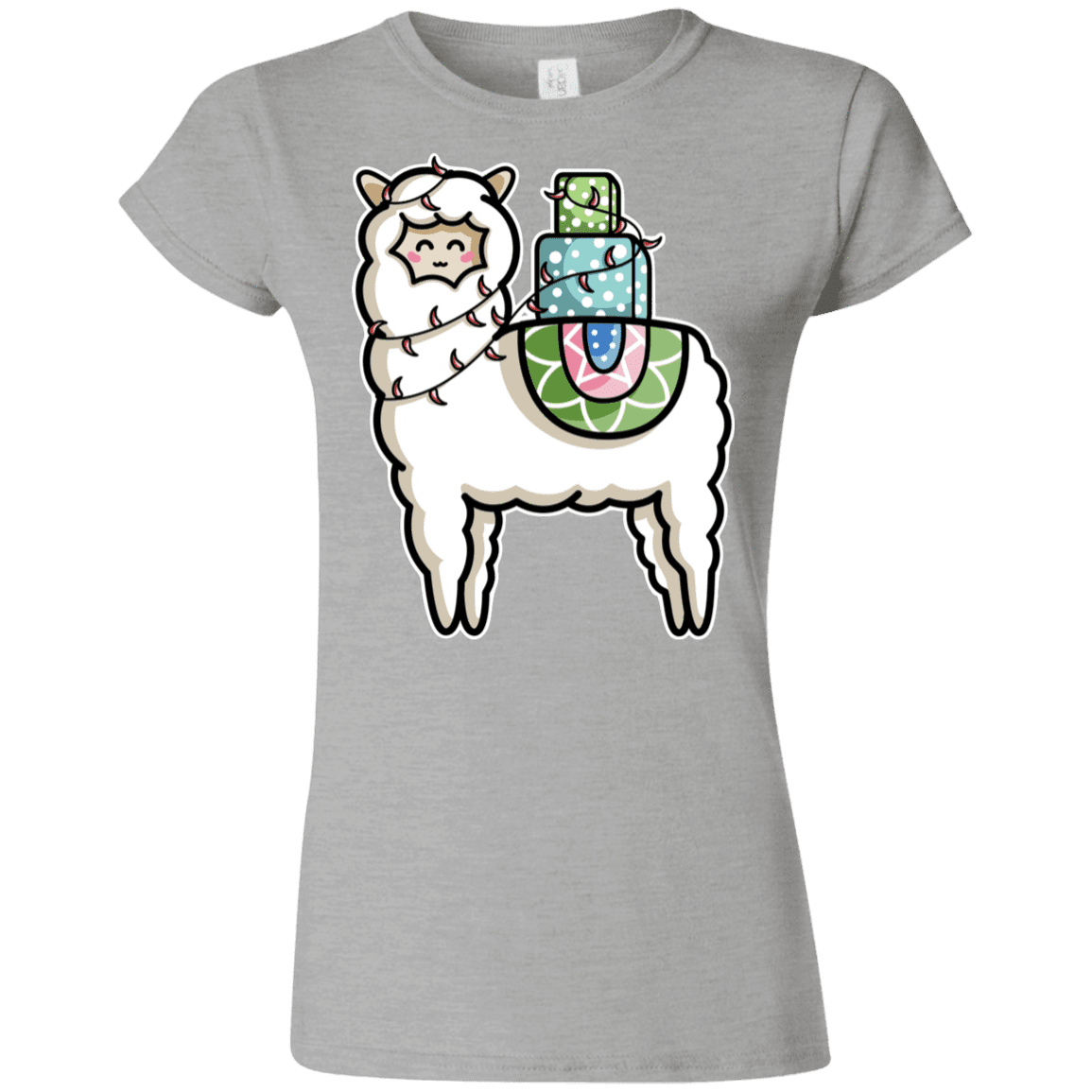 T-Shirts Sport Grey / S Kawaii Cute Llama Carrying Presents Junior Slimmer-Fit T-Shirt