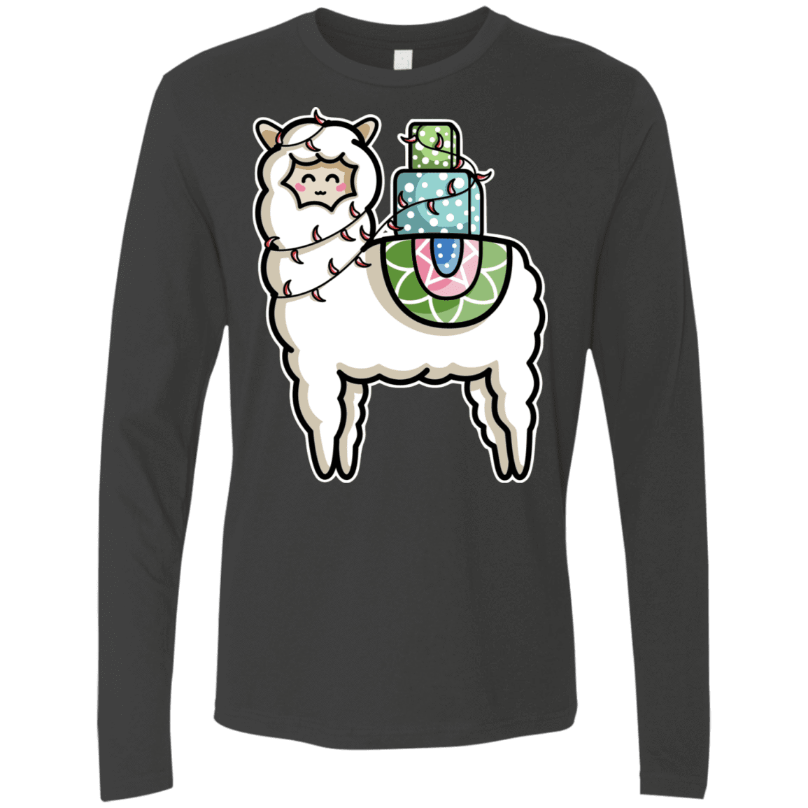 T-Shirts Heavy Metal / S Kawaii Cute Llama Carrying Presents Men's Premium Long Sleeve