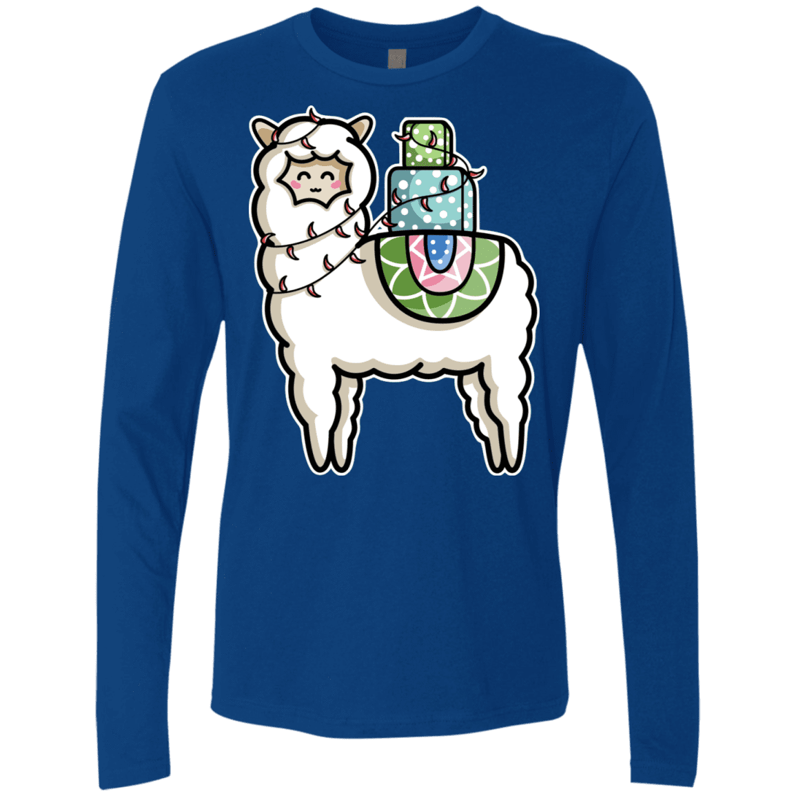 T-Shirts Royal / S Kawaii Cute Llama Carrying Presents Men's Premium Long Sleeve