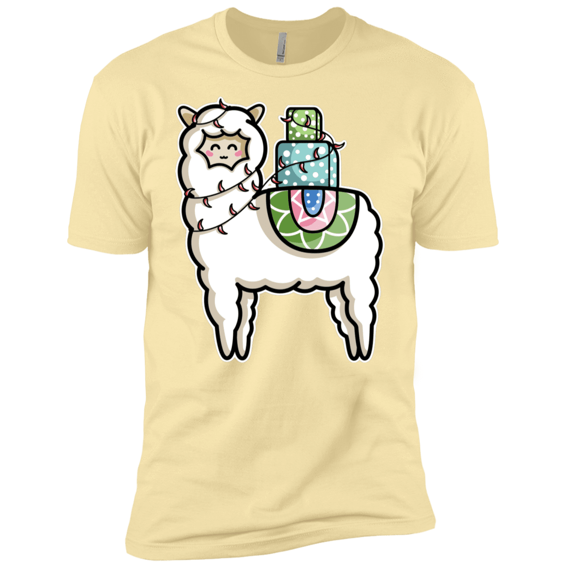 T-Shirts Banana Cream / X-Small Kawaii Cute Llama Carrying Presents Men's Premium T-Shirt