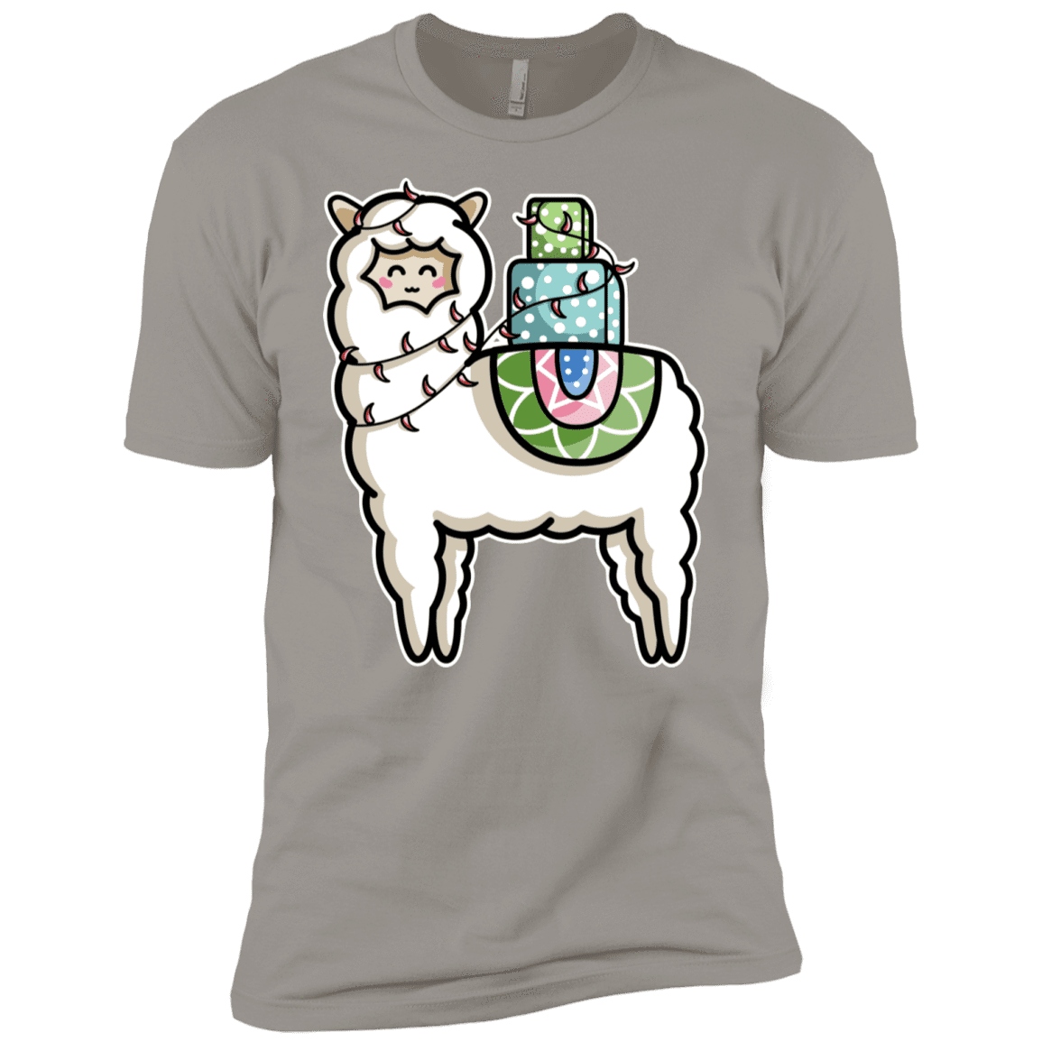 T-Shirts Light Grey / X-Small Kawaii Cute Llama Carrying Presents Men's Premium T-Shirt