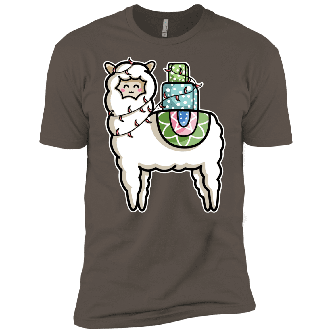 T-Shirts Warm Grey / X-Small Kawaii Cute Llama Carrying Presents Men's Premium T-Shirt