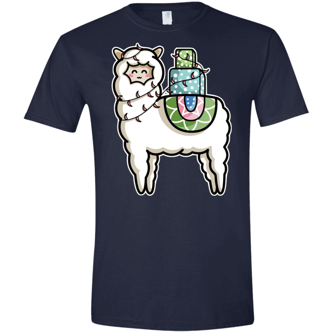 T-Shirts Navy / X-Small Kawaii Cute Llama Carrying Presents Men's Semi-Fitted Softstyle