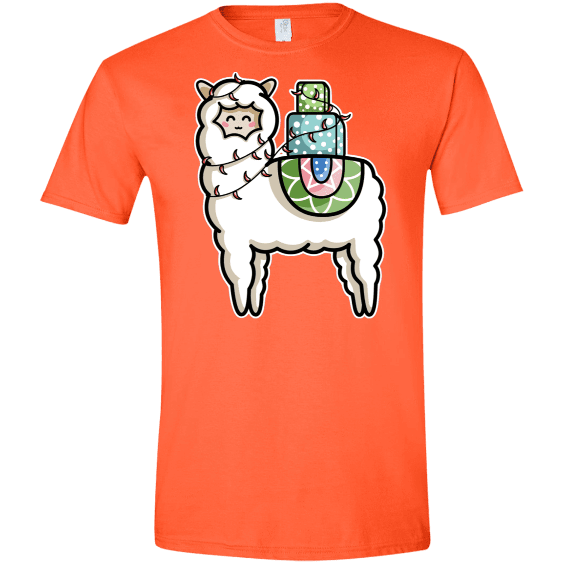 T-Shirts Orange / S Kawaii Cute Llama Carrying Presents Men's Semi-Fitted Softstyle