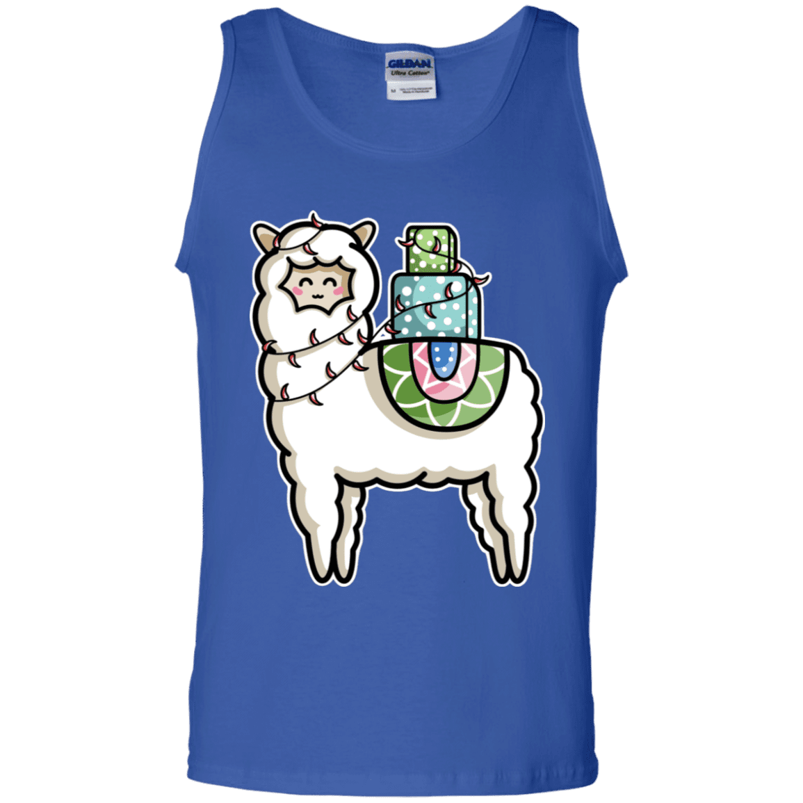 T-Shirts Royal / S Kawaii Cute Llama Carrying Presents Men's Tank Top