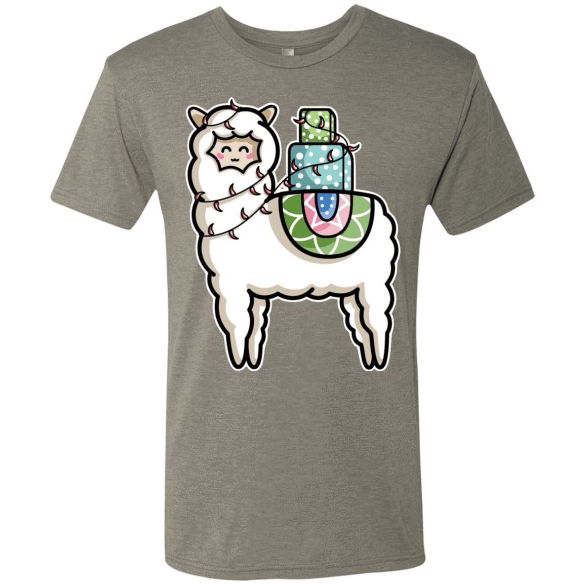 T-Shirts Venetian Grey / S Kawaii Cute Llama Carrying Presents Men's Triblend T-Shirt