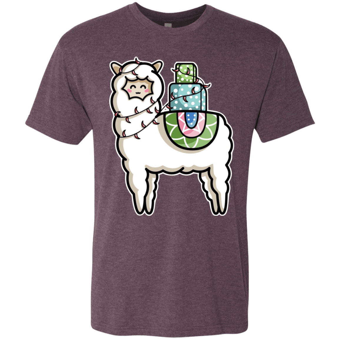 T-Shirts Vintage Purple / S Kawaii Cute Llama Carrying Presents Men's Triblend T-Shirt