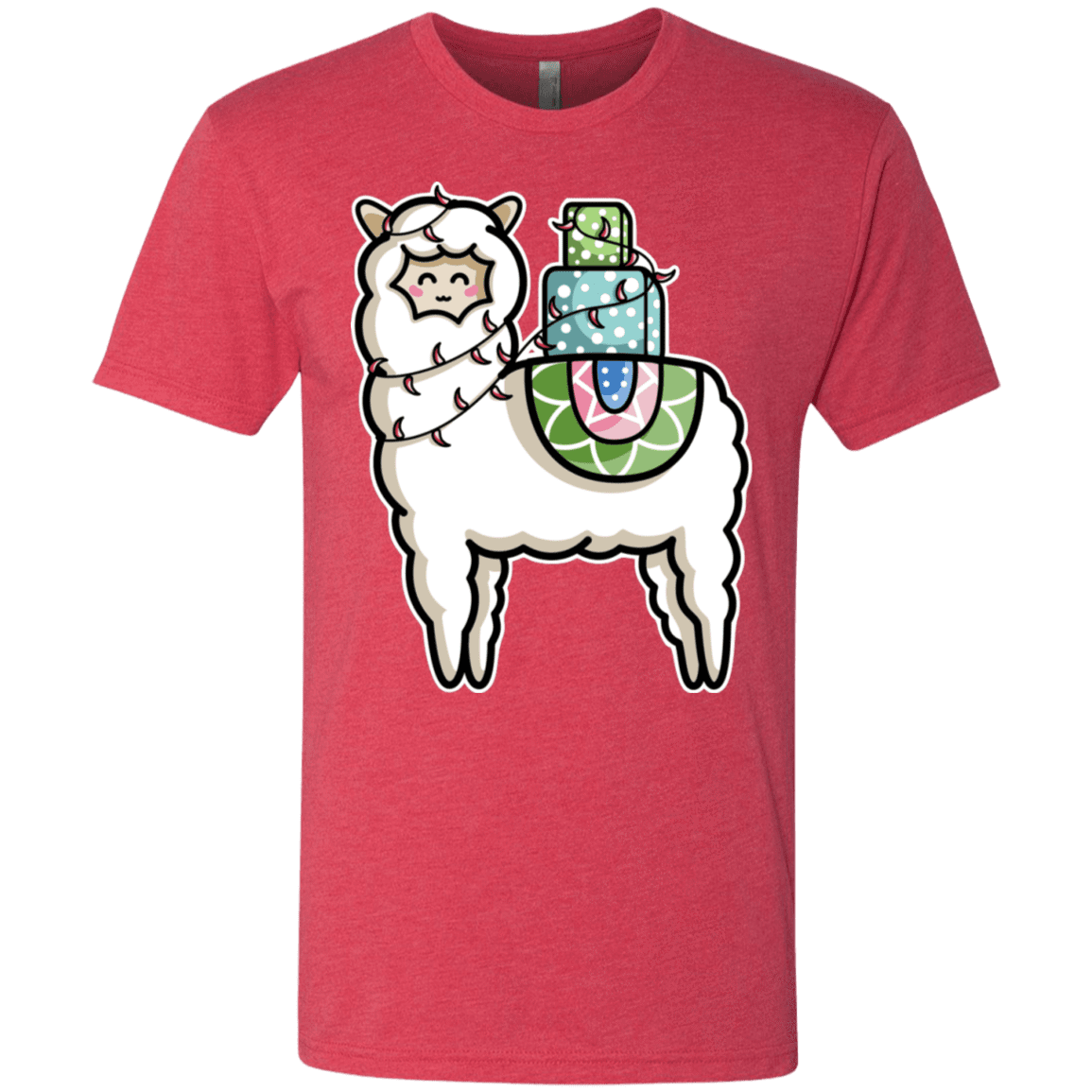 T-Shirts Vintage Red / S Kawaii Cute Llama Carrying Presents Men's Triblend T-Shirt