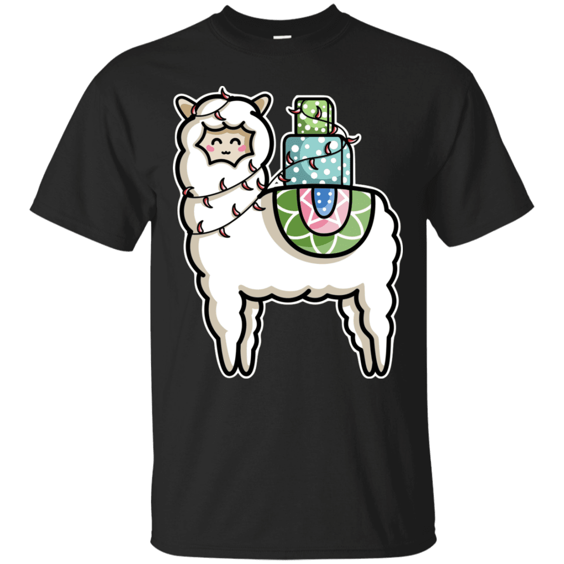 T-Shirts Black / S Kawaii Cute Llama Carrying Presents T-Shirt