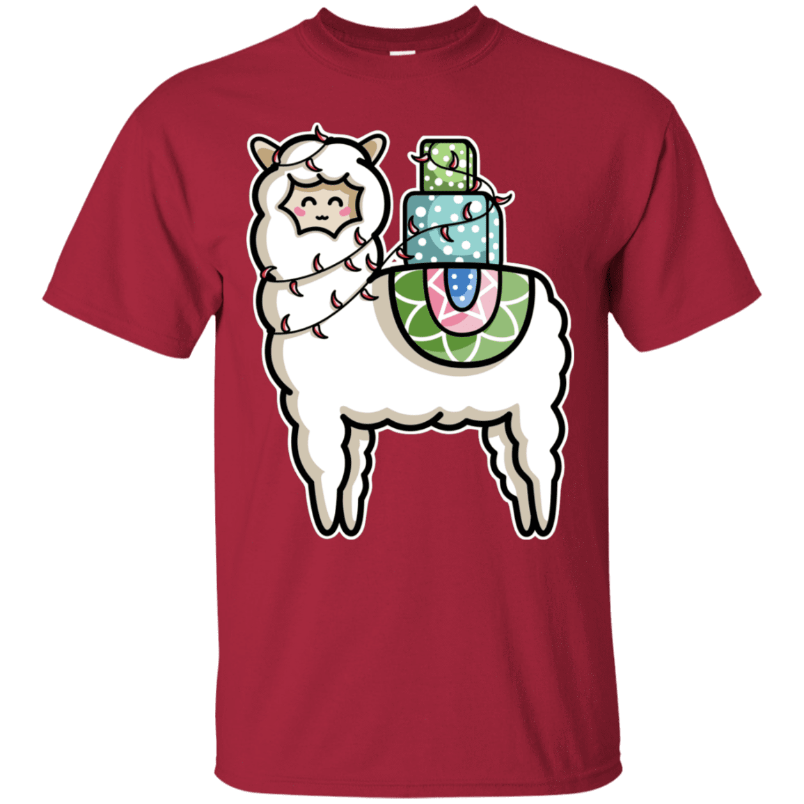 T-Shirts Cardinal / S Kawaii Cute Llama Carrying Presents T-Shirt