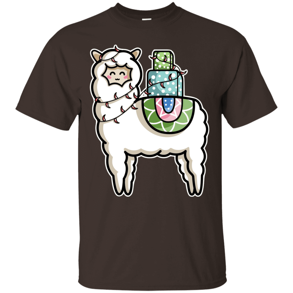 T-Shirts Dark Chocolate / S Kawaii Cute Llama Carrying Presents T-Shirt