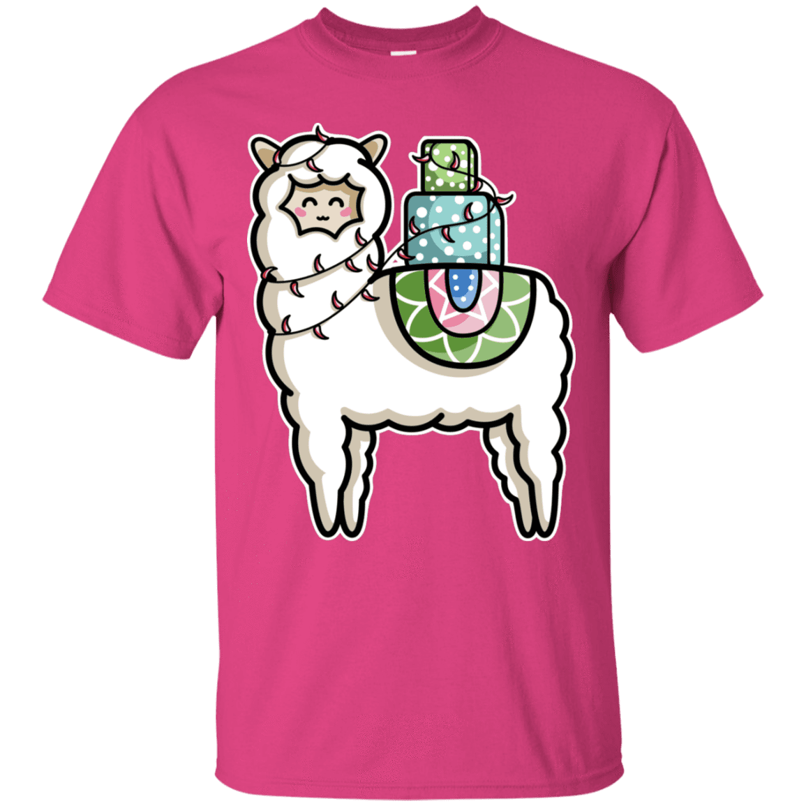 T-Shirts Heliconia / S Kawaii Cute Llama Carrying Presents T-Shirt