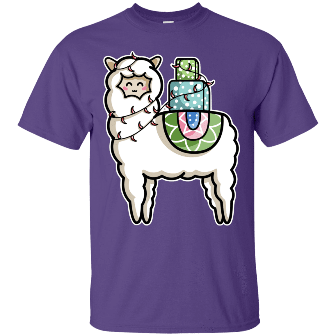 T-Shirts Purple / S Kawaii Cute Llama Carrying Presents T-Shirt