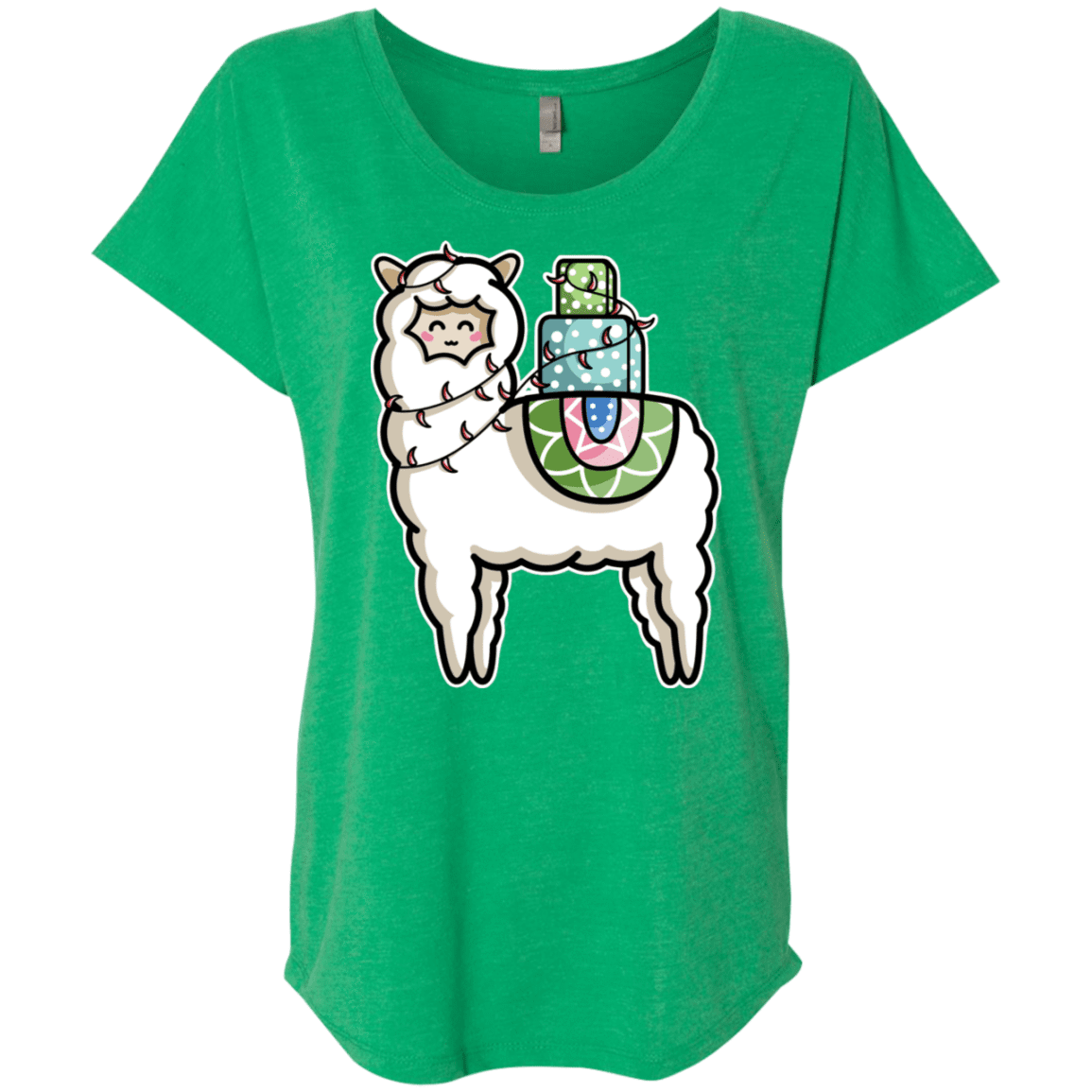 T-Shirts Envy / X-Small Kawaii Cute Llama Carrying Presents Triblend Dolman Sleeve