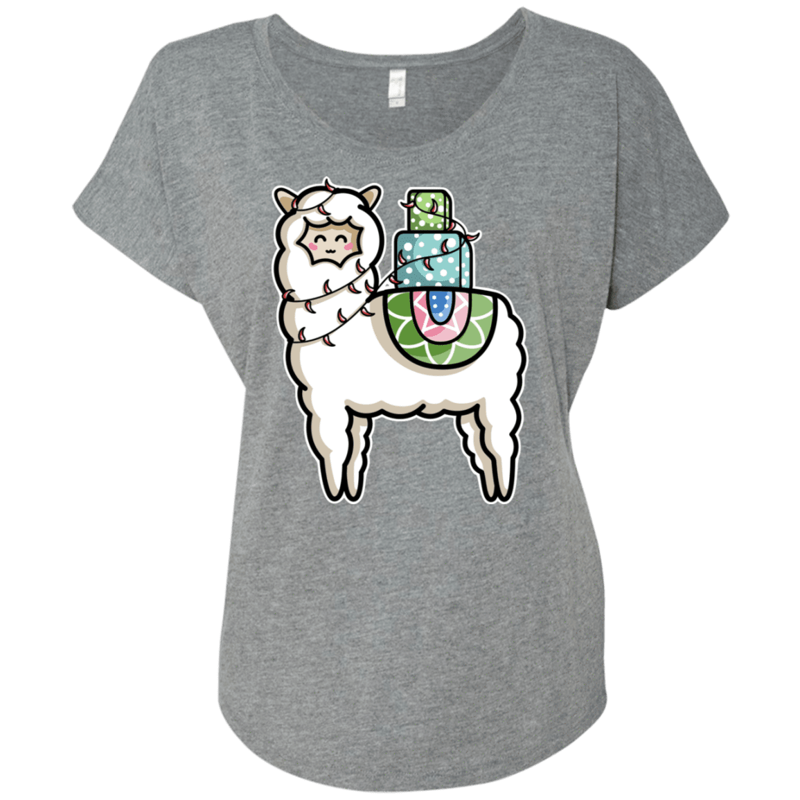 T-Shirts Premium Heather / X-Small Kawaii Cute Llama Carrying Presents Triblend Dolman Sleeve
