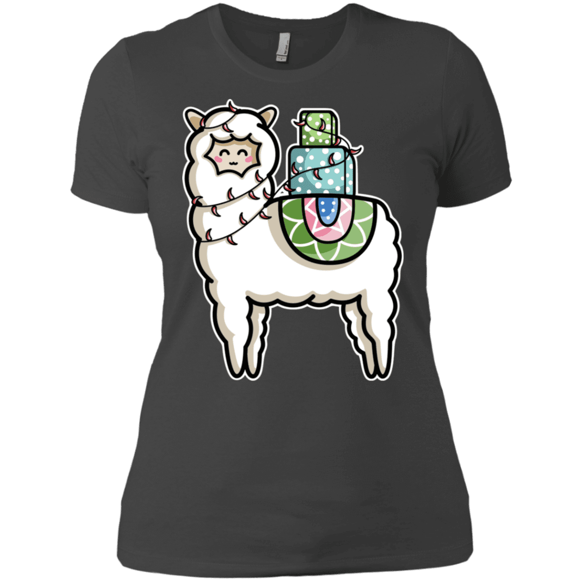 T-Shirts Heavy Metal / X-Small Kawaii Cute Llama Carrying Presents Women's Premium T-Shirt