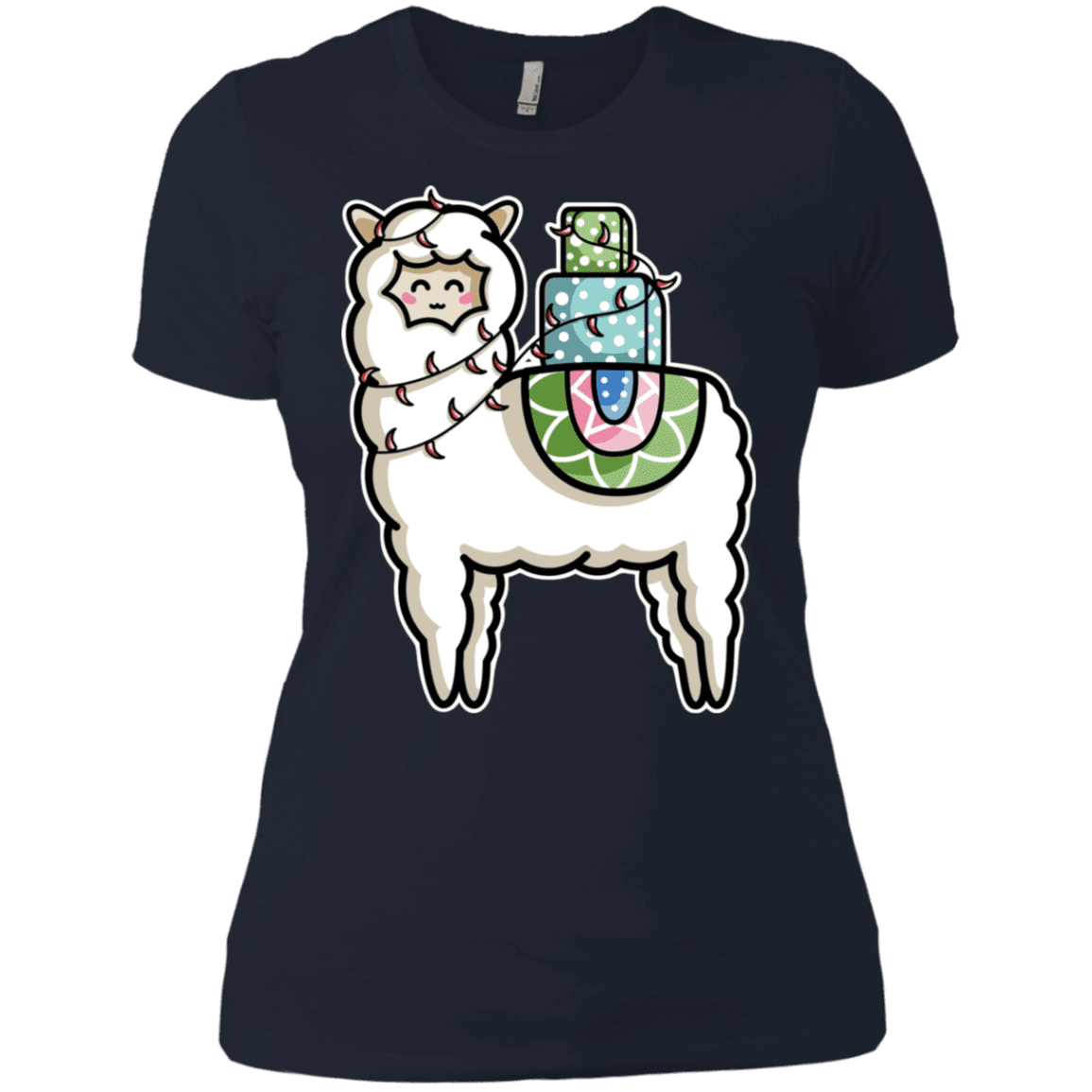 T-Shirts Midnight Navy / X-Small Kawaii Cute Llama Carrying Presents Women's Premium T-Shirt