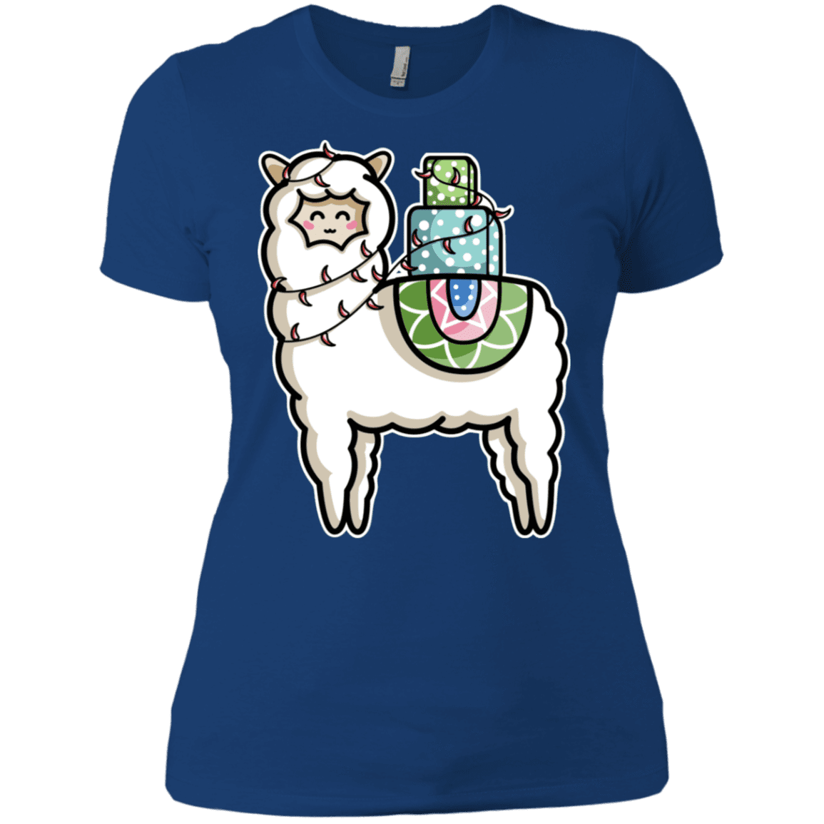 T-Shirts Royal / X-Small Kawaii Cute Llama Carrying Presents Women's Premium T-Shirt