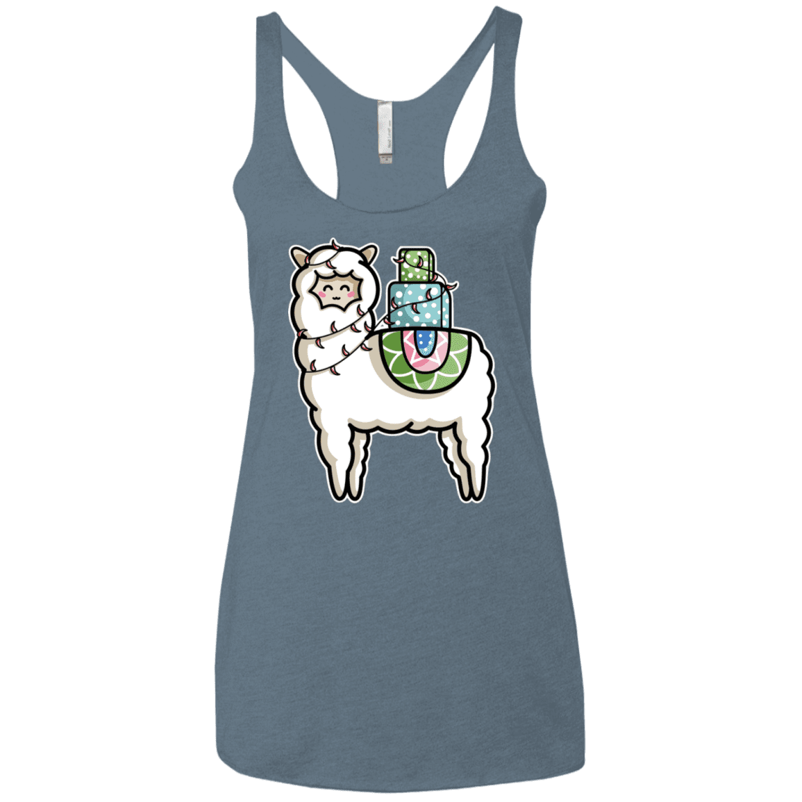 T-Shirts Indigo / X-Small Kawaii Cute Llama Carrying Presents Women's Triblend Racerback Tank