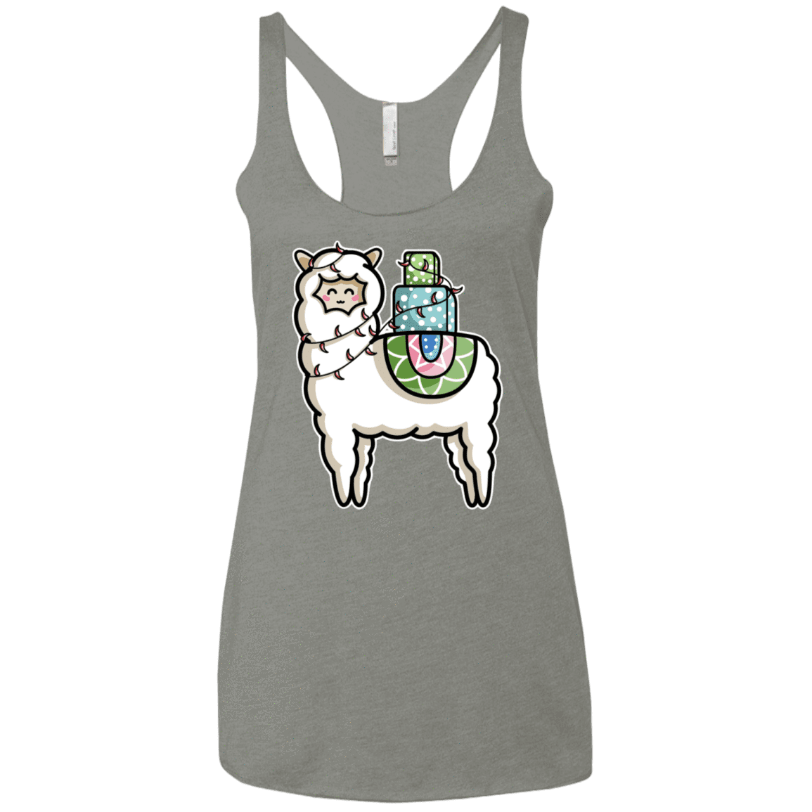 T-Shirts Venetian Grey / X-Small Kawaii Cute Llama Carrying Presents Women's Triblend Racerback Tank
