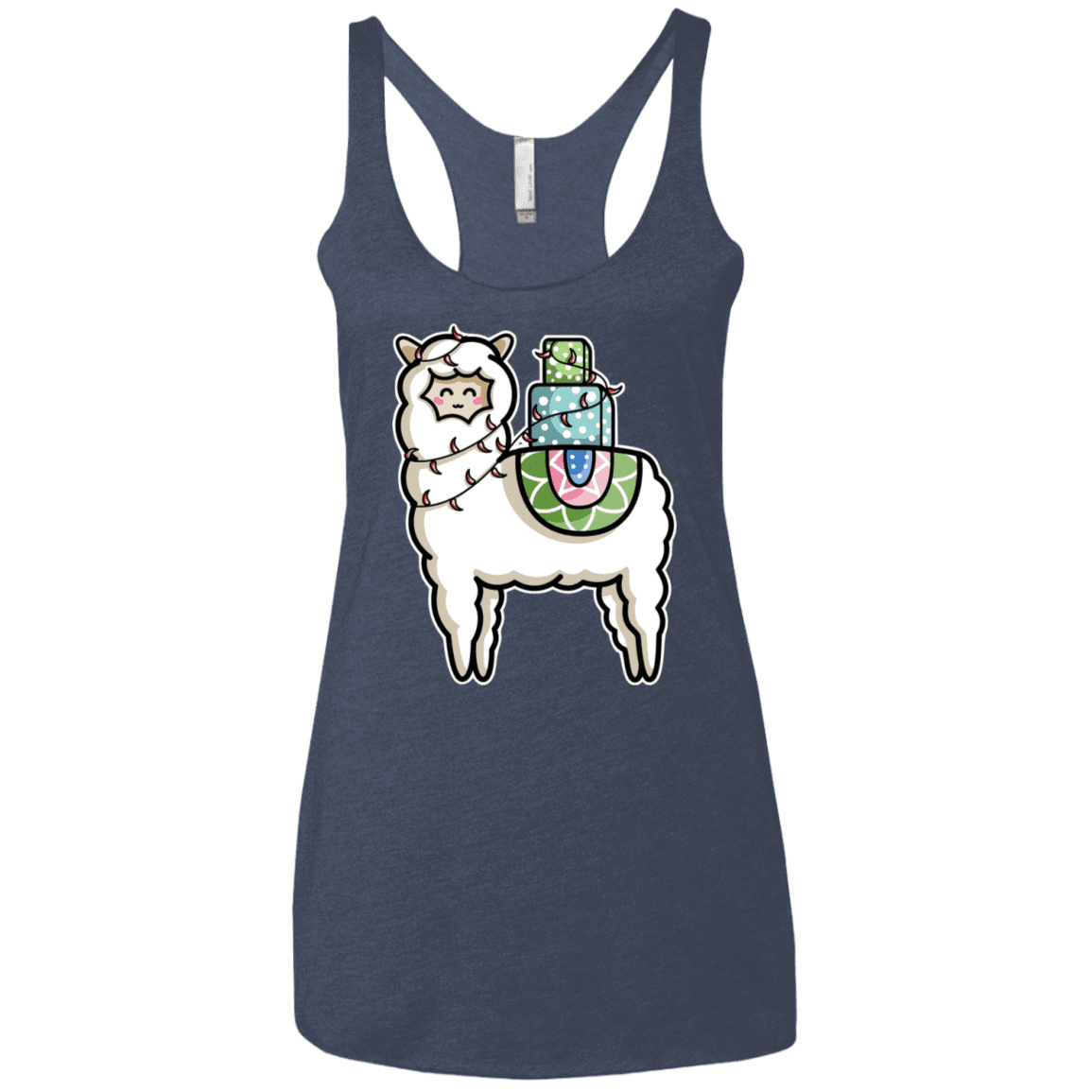 T-Shirts Vintage Navy / X-Small Kawaii Cute Llama Carrying Presents Women's Triblend Racerback Tank