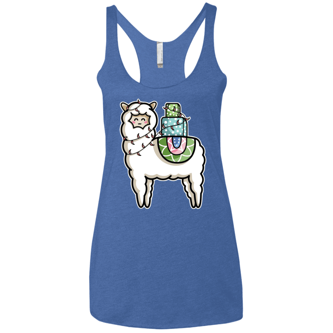 T-Shirts Vintage Royal / X-Small Kawaii Cute Llama Carrying Presents Women's Triblend Racerback Tank