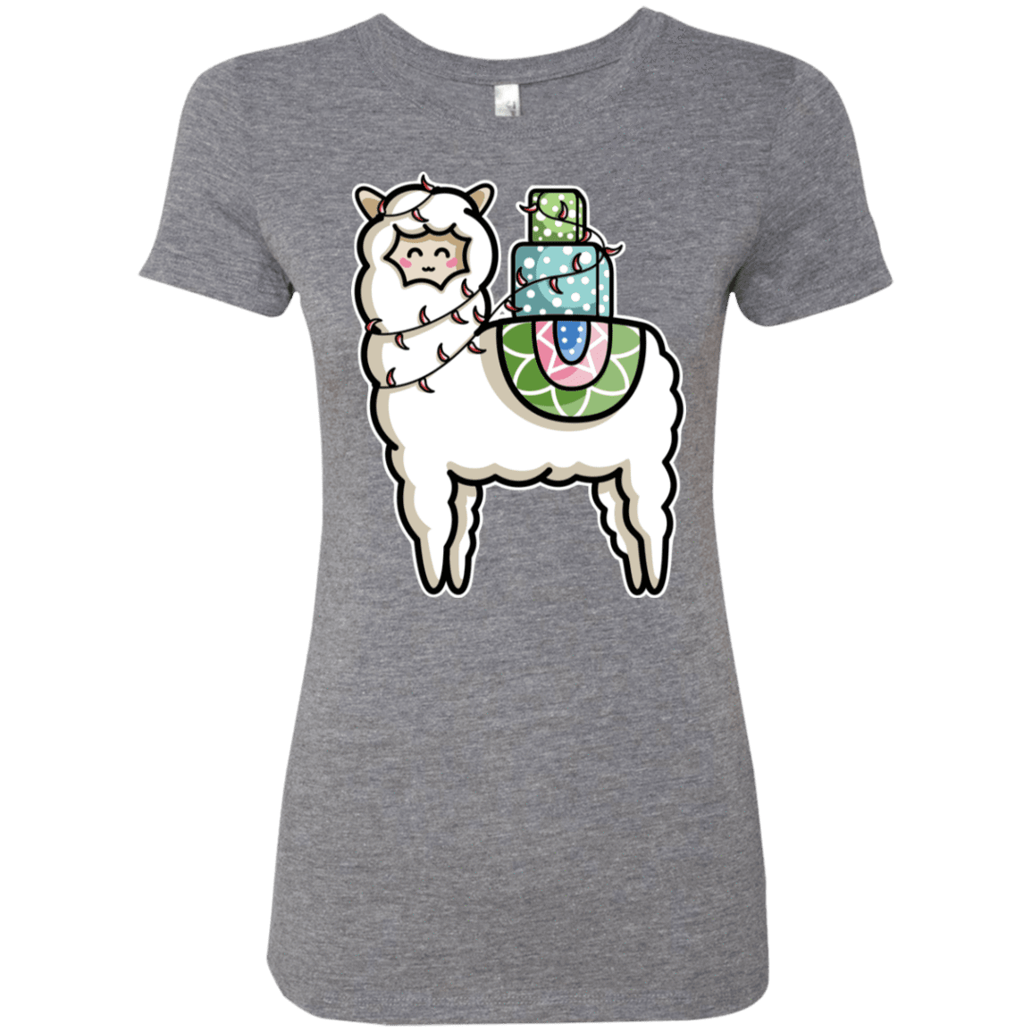T-Shirts Premium Heather / S Kawaii Cute Llama Carrying Presents Women's Triblend T-Shirt