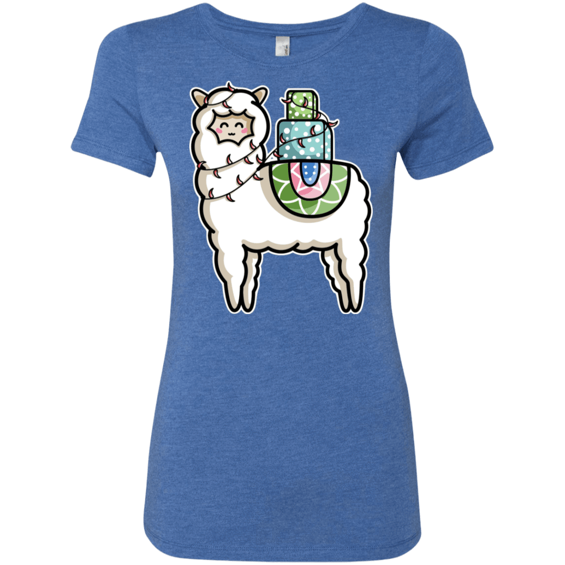 T-Shirts Vintage Royal / S Kawaii Cute Llama Carrying Presents Women's Triblend T-Shirt
