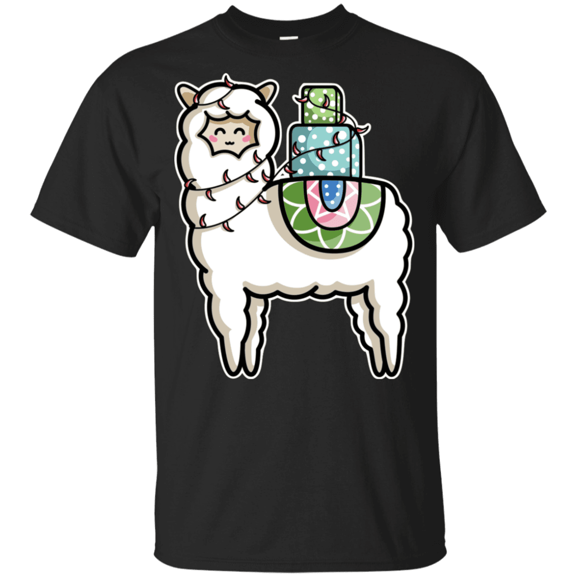 T-Shirts Black / YXS Kawaii Cute Llama Carrying Presents Youth T-Shirt