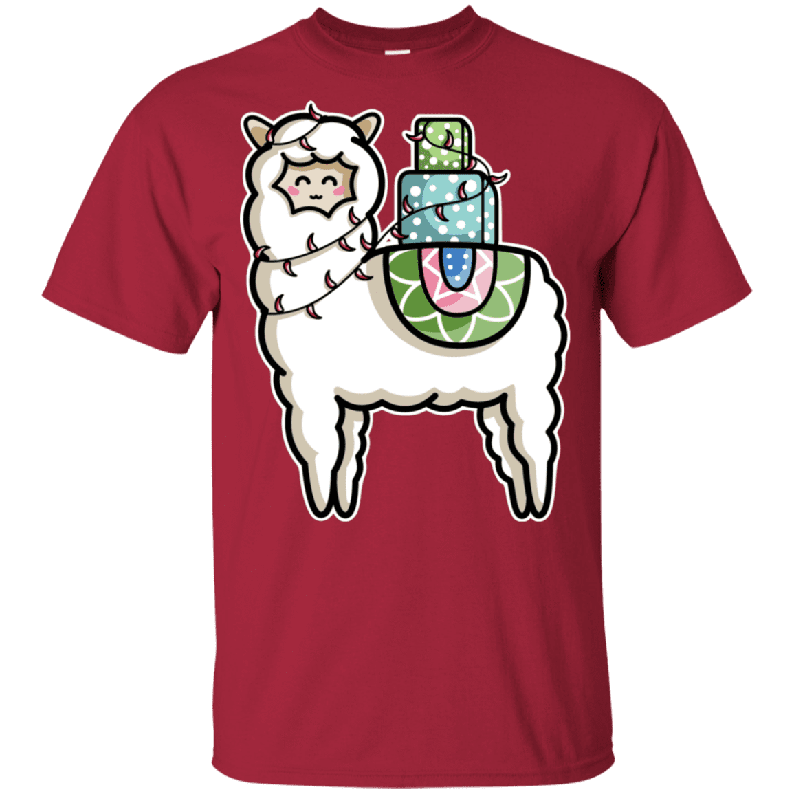 T-Shirts Cardinal / YXS Kawaii Cute Llama Carrying Presents Youth T-Shirt