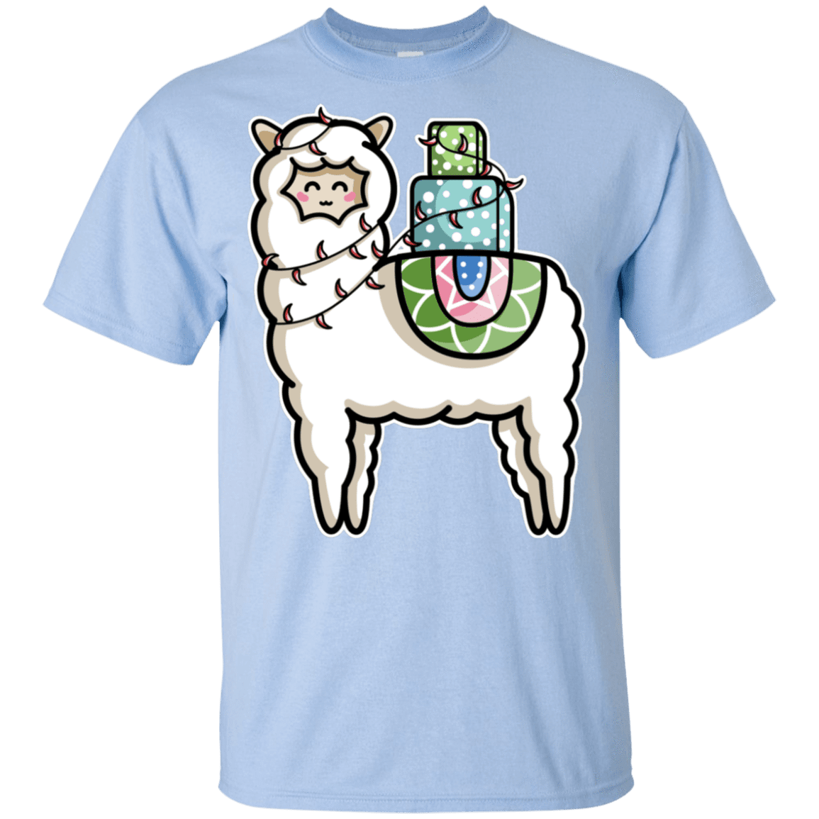 T-Shirts Light Blue / YXS Kawaii Cute Llama Carrying Presents Youth T-Shirt